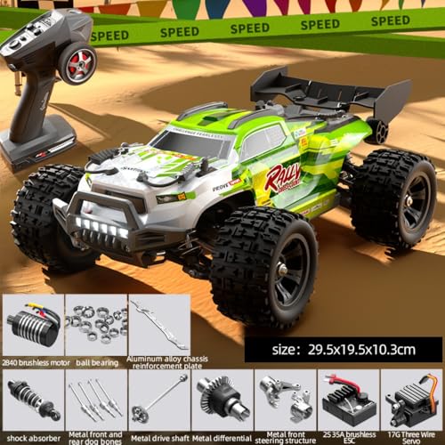 SCY 1:18 Brushless RC Car 4WD – 60km/h High-Speed All-Terrain Off-Road Monster Truck with LED Lights, Metal Gears, Rechargeable Battery, Full-Scale Remote Control for Adults (Green)
