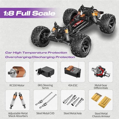 RC Car for Adults Boys, 1:8 Scale 50KM/H High Speed Racing Vehicle | 2.4GHz Remote Control Monster Truck with Waterproof Off-Road Design, Dual 2600mAh Rechargeable Batteries, Christmas Gift Toy