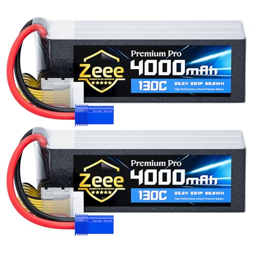 Zeee Premium Pro 6S 4000mAh Lipo Battery 22.2V 130C Ultra-Low Internal Resistance Soft Case Lipo Battery with EC5 Connector for RC Drone Helicopter Airplane RC Car Truck Boat Racing Models (2 Packs)