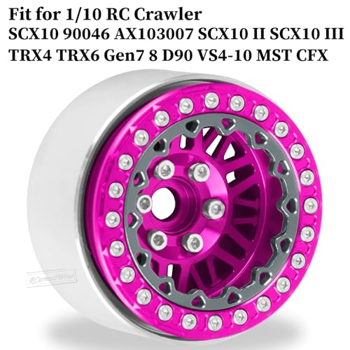 RC 1.9" Beadlock Wheels 1.9 Beadlock Rims for 1/10 SCX10 90046 AX103007 TRX4 TRX6 Gen7 8 D90 VS4-10 MST CFX RC Crawler,Alloy Aluminium 1.9 rc Wheels 1.9 rc Rims w/Wheels Ring,Pink - color: Pink(4pcs)