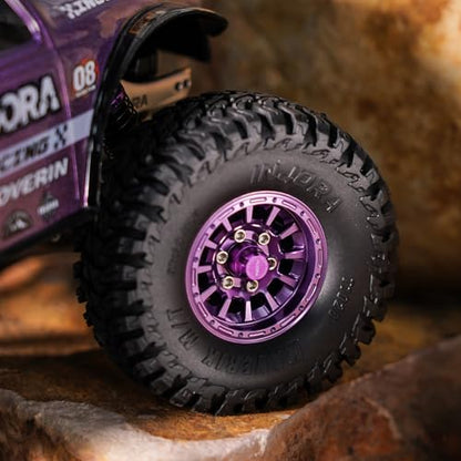 INJORA 1.0" Aluminum Beadlock Wheels 0mm Offset for 1/18 1/24 RC Crawler Upgrade, W1056(Purple) - color: Purple