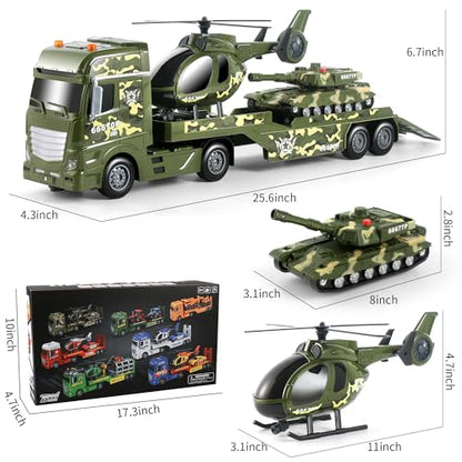 Dwi Dowellin Green Military Big Truck Toys,25.6" Semi Truck Toy with Helicopters and Tank,Army Toys with Lights & Sounds,Birthday Gift for 2 3 4 5 Years Old Boys and Girls - style: Army Truck
