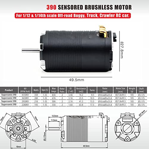 Changor High Efficiency 4550KV Sensored Brushless Motor 8.5T for 1/12 1/14 Scale RC Car Racing Black Silver