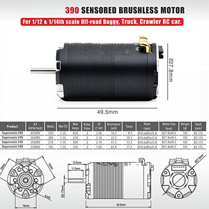 Changor High Efficiency 4550KV Sensored Brushless Motor 8.5T for 1/12 1/14 Scale RC Car Racing Black Silver