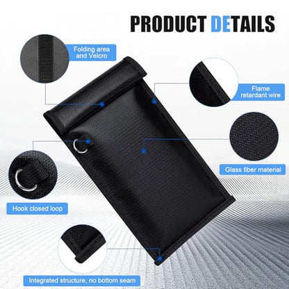2 PCS Phone Faraday Bags, Key Fob Signal Shielding Pouch, Water & Fireproof RFID Blocking Bag for Phones, Car Keys, GPS Protection (Black)