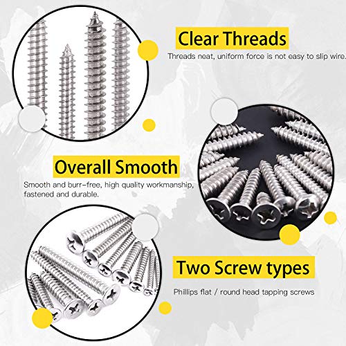 Hilitchi 570 Piece M 3 4 5 6 Stainless Steel Phillips Round Flat Head Self Tapping Screw Assortment Kit - color: silver - 570pcs