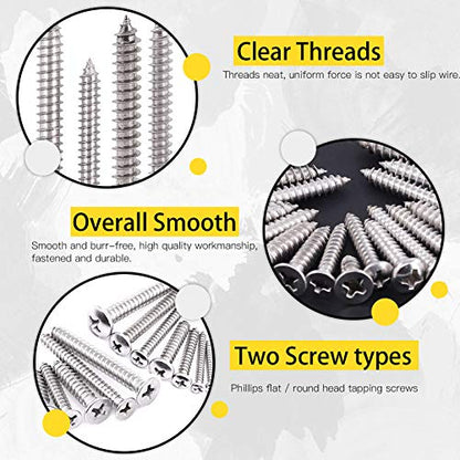 Hilitchi 570 Piece M 3 4 5 6 Stainless Steel Phillips Round Flat Head Self Tapping Screw Assortment Kit - color: silver - 570pcs
