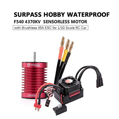 GoolRC Surpass Hobby Waterproof F540 4370KV RC Car Brushless Motor with Brushless 45A ESC for 1/10 Scale RC Car Truck Indispensable Accessory for Modification Enthusiasts