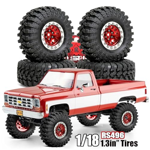 REDSPIDER•1.3 Beadlock Wheels and Crawler Mud Tires OD 2.75'' Aluminium Hub Hex Key 7mm (4PCS) for 1/18 1/24 TRX4M SCX24 AX24 FCX18 FCX24 RC Crawler Car (Red) - color: Red