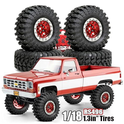 REDSPIDER•1.3 Beadlock Wheels and Crawler Mud Tires OD 2.75'' Aluminium Hub Hex Key 7mm (4PCS) for 1/18 1/24 TRX4M SCX24 AX24 FCX18 FCX24 RC Crawler Car (Red) - color: Red
