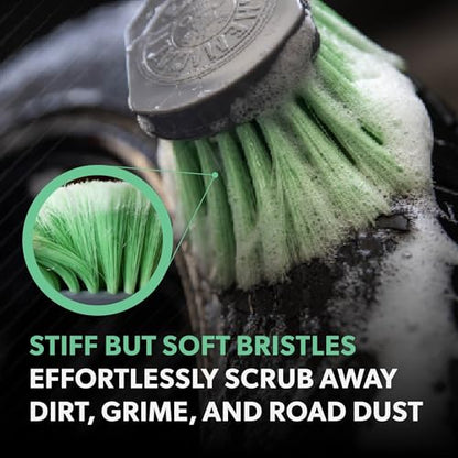 Chemical Guys, Wheelie Wheel & Exterior Brush for Rims & Tires, Soft, Green | Soft synthetic bristles clean rims, tires, grilles and emblems, safe on all wheel finishes with an easy grip - size: (Pack of 1), style: Wheelie