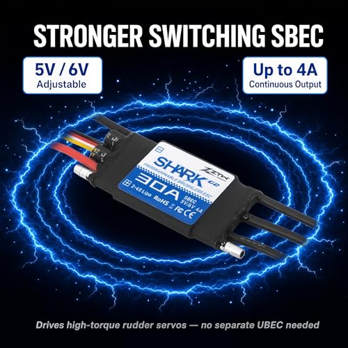ZTW Shark G2 30A ESC 2-4S Built-in Swithcing BEC 5V/6V 4A Water-Cooling Bidirectional Waterproof Brushless Speed Controller for RC Boat Marine - size: 30A