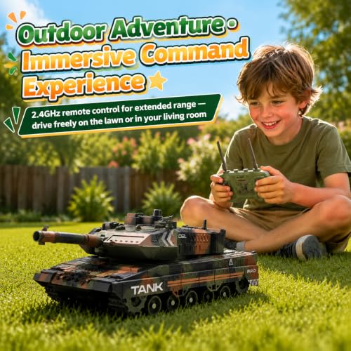 RC Tank for Kids that Shoots, Auto Demo, Lights, Sounds, Smoke | Remote Control Tank, 360° Rotating Turret, RC Military Vehicle Tank Toy for Boys 6-12 Birthday Gift