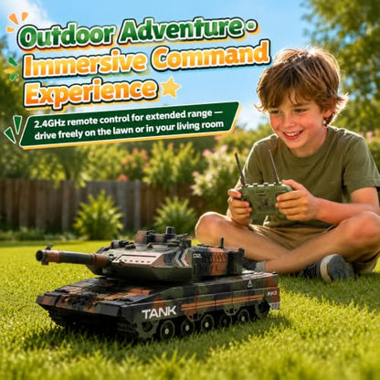 RC Tank for Kids that Shoots, Auto Demo, Lights, Sounds, Smoke | Remote Control Tank, 360° Rotating Turret, RC Military Vehicle Tank Toy for Boys 6-12 Birthday Gift