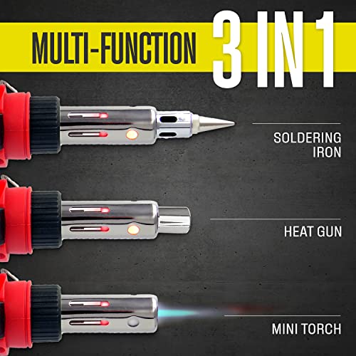 Berkling BSG-568 Cordless Butane Soldering Iron Kit, 5 Tips & Solder Wire | 3-in-1: Soldering Iron, Heat Gun & Torch, Self-Igniting, Adjustable Flame, 90-Min Runtime, Case, Wrench & Sponge Included