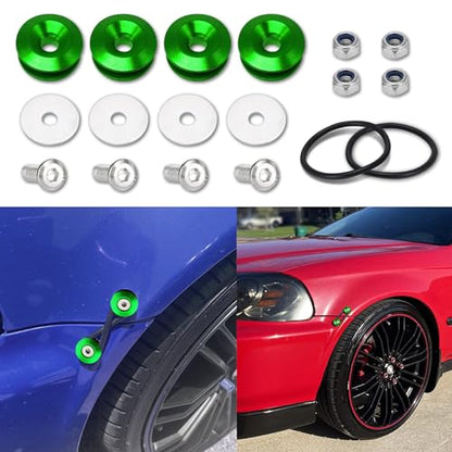 ASUBHA 4PCS Bumper Quick Release Kit, Bumper Holder, Trunk Fenders Hatch Lids Fasteners with Washer and Stainless Steel Screws, Quick Release Tab Holder Trunk Band Fenders Clip Kits for Most Cars - color: Green