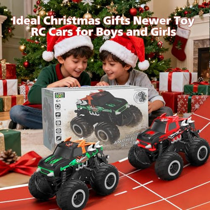 HOMETALL Amphibious Remote Control Car Monster Truck Toys - 1:16 All Terrain RC Trucks High Speed RC Cars with Crashworthy Body,Off- Road Electric Vehicle Kid Toys for Boys and Girls,Age 6+,Red - color: Red-black