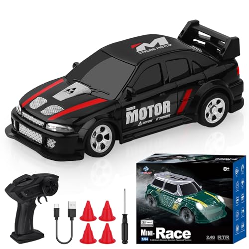 Desktop Drift Car,1:64 Remote Control Car, RC Cars with LED Lights | Mini RC Drift Car for Race, for Boys Kids Adults - color: Black