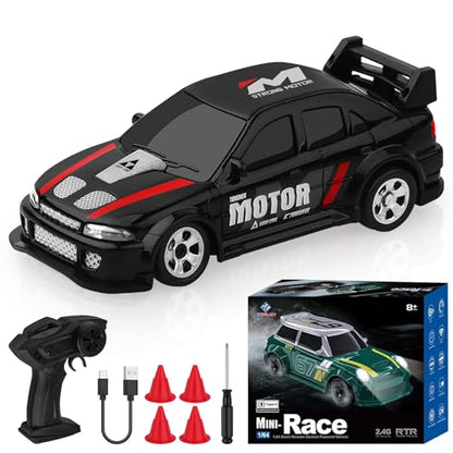 Desktop Drift Car,1:64 Remote Control Car, RC Cars with LED Lights | Mini RC Drift Car for Race, for Boys Kids Adults - color: Black