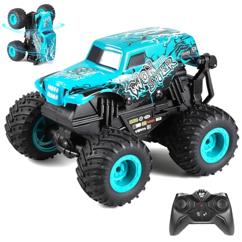 DYODYORC Remote Control Car, 2.4Ghz All Terrain Shark Monster Truck Toys, RC Truck with Music, 3 Lighting Effects, 360 Stunt Capable, 2 Batteries Ready to Run, Toy Gifts for Boys and Girls (Blue) - color: Blue Monster