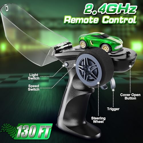 RC Drift Car, 1/64 Mini Drift RC Cars 4WD Micro Remote Control Car with LED Lights and Speed Switch, Cars Toys for Adults Kids Boys Age 6 7 8-12, Green - color: Green