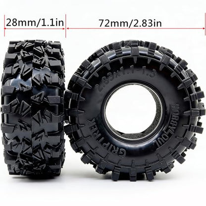 HOBBYSOUL 1.3" RC Crawler Tires - 72mm Griptrek 4-Pack Fits TRX4M SCX24 | Super soft sticky mud tires with foam inserts, upgrade for 1/18 TRX4M High Trail & 1/24 micro off-road RC crawlers