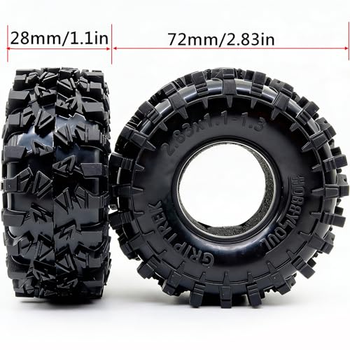 HOBBYSOUL 1.3" RC Crawler Tires - 72mm Griptrek 4-Pack Fits TRX4M SCX24 | Super soft sticky mud tires with foam inserts, upgrade for 1/18 TRX4M High Trail & 1/24 micro off-road RC crawlers