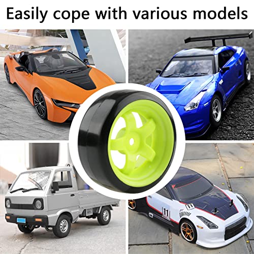 1/10 RC Drift Tires & Wheels, Fluorescent Green | Hard Plastic Drift Tires, 12mm Hex Rims, For HSP Redcat HPI Tamiya MST, Includes 8 Lock Nuts & Tool - color: Green