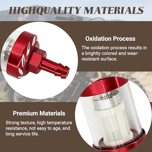Car Fuel Filters, Tempered Glass Waterproof Fuel Filter Cup, Inline Alloy Rust-Proof and Durable Efficient Filter Oil Cup, Universal for Truck Motorcycle SUV Car (Red)