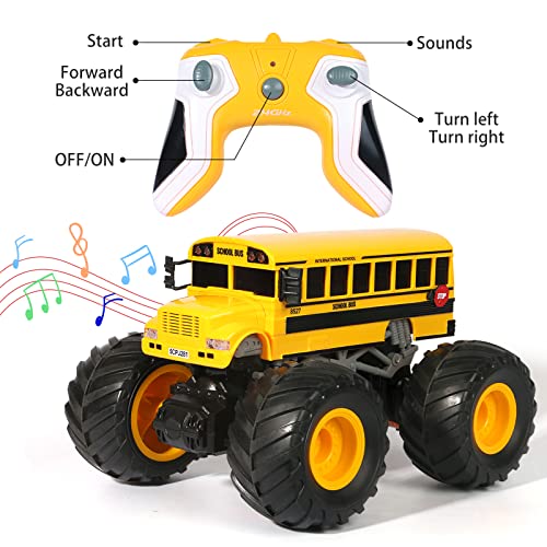 Remote Control School Bus Monster Truck Toy,1/18 RC School Bus,2.4GHz Offroad Hobby RC Racing Car with LED, High Speed All Terrain Electric Toy Vehicle Stunt Crawler, Best Gift for Kids