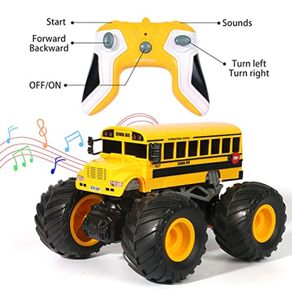 Remote Control School Bus Monster Truck Toy,1/18 RC School Bus,2.4GHz Offroad Hobby RC Racing Car with LED, High Speed All Terrain Electric Toy Vehicle Stunt Crawler, Best Gift for Kids