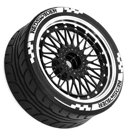 4PCS/Set 64mm Rubber Tires & Aluminum Alloy Wheels Rims Replacement Part for 1/10 RC On-Road Touring Car Racing Car (Black) - color: Black