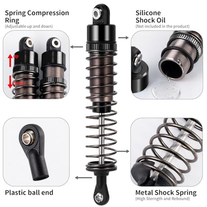 4PCS 1/10 70MM 95MM RC Oil filled Shock Absorbers Kit Front & Rear Shock Absorber Damper Assembled Set Compatible with Tamiya TT-02B DT-02 DT-03 DF-02 1/10 Buggy Car Upgrades Parts (Black) - color: Black