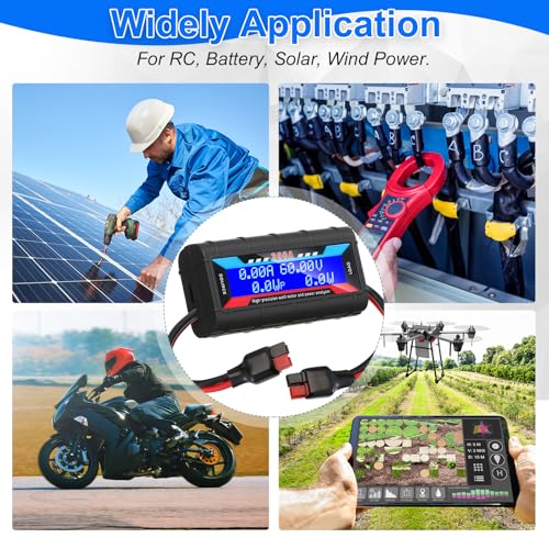 Yunsailing 2 Pcs High Precision Watt Meter Power Analyzer Battery Consumption Performance Monitor Power Monitor with Backlight Digital LCD Screen (200a/60v)