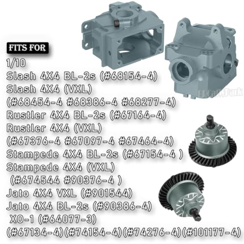 Aluminium Transmission Gearbox Upgrades Part for 1/10 Slash/Rustler/Stampede/Jato VXL 4X4 4WD,XO-1,RC Front Rear Gearbox & 37T Differential Gear,Replace #6880#6881,Titanium - color: Titanium - (Upgrades)