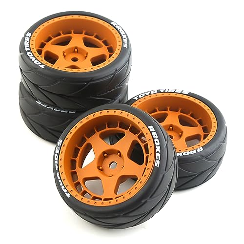 Lifehead 65mm On Road Rubber Tires& Wheels Rims 12mm Hex Hub for HPI Ken Block's Tamiya XV01 TT01 TT02B Kyosho FAZER MK2 Lc Racing PTG HSP RGT RC 3RACING D5 1/10 RC Rally Car - color: Brown 1