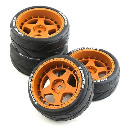 Lifehead 65mm On Road Rubber Tires& Wheels Rims 12mm Hex Hub for HPI Ken Block's Tamiya XV01 TT01 TT02B Kyosho FAZER MK2 Lc Racing PTG HSP RGT RC 3RACING D5 1/10 RC Rally Car - color: Brown 1