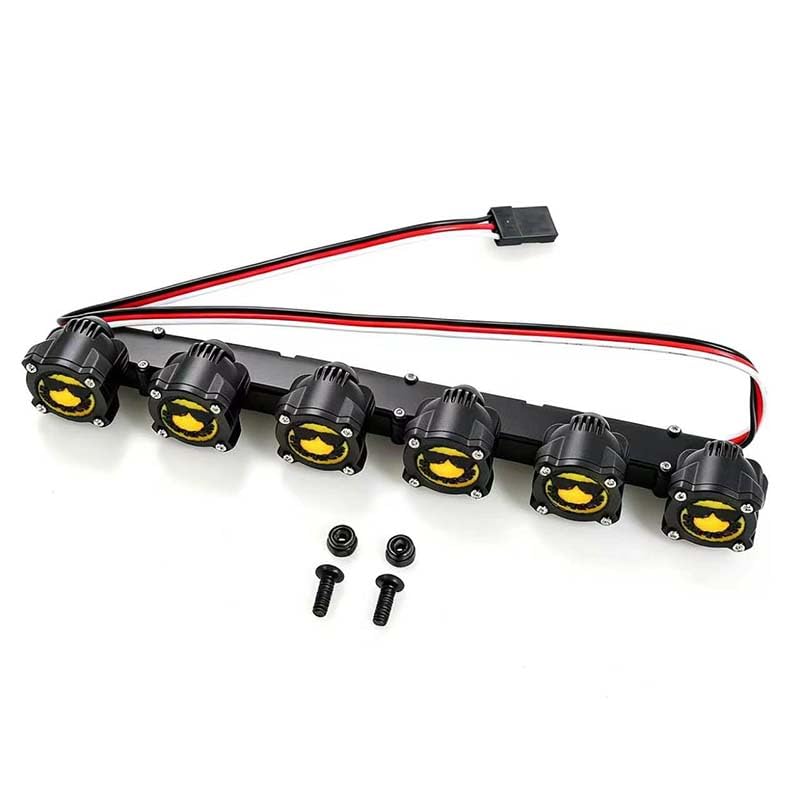 1/10 Scale RC Crawler Roof Light Bar,6 LEDs Spotlight, Bright Yellow Metal Lamp Kit for Axial SCX10 Traxxas TRX4 TRX6 D90 Redcat Gen8 RC Truck Off-Road Upgrades (Smiling face)