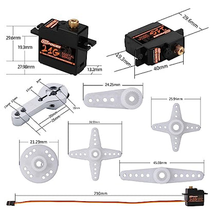 2PCS 21G Mini Digital Servo, Steering Gear Full Metal Gear Micro RC Servos Motor Kit with 25T Servo Horn for 1/18 1/16 1/14 RC Car Model Boat Fixed-Wing Helicopter Airplane Robot Toy