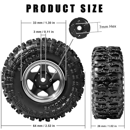 1.3" Beadlock Wheel Tires, Aluminum 1.3 Beadlock Wheels and Tires Upgraded 1.45-inch Wheel for for 1/24 SCX24 AX24 FCX24 1/18 TRX4M FMS RC Crawler Car Upgrade (Black) - color: Balck