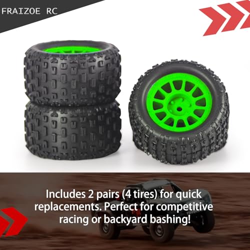 Pre-Glued 1/16 & 1/18 RC Monster Truck Rubber Tires & Plastic Wheels Rims | Rubber Tires with Foam Inserts Fits for ARRMA Granite 1/18 Granite/Typhon, WLtoys A949, MJX Hyper Go H16, 4Pcs-Green - color: Green