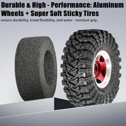 1.3” Beadlock Wheel Tires Set 70 * 26mm Aluminum Wheel Rims Super Large Soft Mud Terrain Off-Road Tires for 1/18 1/24 RC Crawler Car SCX24 Axial AX24 FMS FCX24 TRX4M Upgrade RC Car（4 Pcs） Red - color: Red