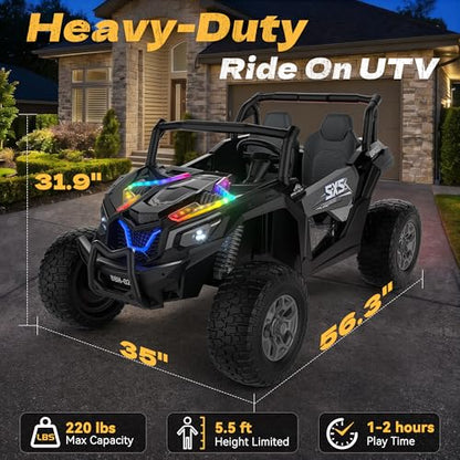 XXXL 4WD 24V Ride on Toys for Big Kids 3-14,Max 5.5Mph & 220 lbs Load,Black | Adjustable 22” 2 seater ride on car for kids, 15" eva all-terrain tires, remote control, led lights, smooth shock absorbers - color: Black