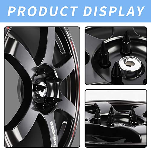 20Pcs Anti Theft Spikes Extended Tuner Wheel/Rims Lug Nut M12X1.5+Socket (Black) - color: Black
