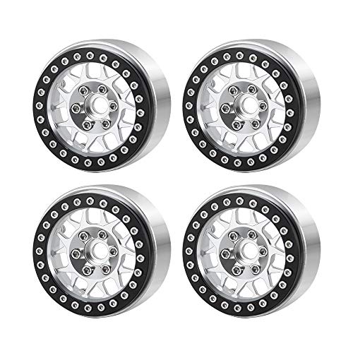MOHERO Aluminum 1.9'' Alloy Beadlock Wheel Rims for 1/10 RC Axial SCX10 SCX10-II SCX10-III TRX4 CC01 D90 TRX4 Crawler Car Pack of 4 (Silver+Black) - color: Silver+black