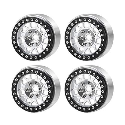 MOHERO Aluminum 1.9'' Alloy Beadlock Wheel Rims for 1/10 RC Axial SCX10 SCX10-II SCX10-III TRX4 CC01 D90 TRX4 Crawler Car Pack of 4 (Silver+Black) - color: Silver+black