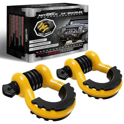 AUTMATCH 3/4" D Ring Shackles (2-Pack) - 41,887 lbs Break Strength | Heavy Duty Clevis Shackle with 7/8" Pin & Isolator Washer Kit for Tow Strap, Winch, Towing & Off-Road Vehicle Recovery,Yellow - color: Yellow & Black