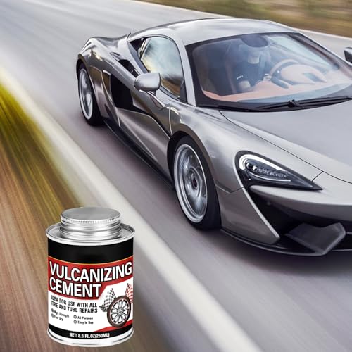 Chemical Vulcanizing Cement 8.5 FL.Oz, All Purpose Tire Repair Glue, Fast Dry Rubber Cement, Clear Patch Plug Kit with Brush Top Can for Car, Motorcycle, Bike