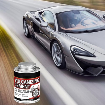 Chemical Vulcanizing Cement 8.5 FL.Oz, All Purpose Tire Repair Glue, Fast Dry Rubber Cement, Clear Patch Plug Kit with Brush Top Can for Car, Motorcycle, Bike