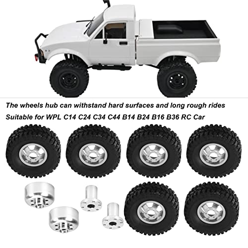 SUNGOOYUE Rubber RC Car Tires with Aluminum Alloy Wheel Hub Wheels and Tires for B24 B16 B36 4WD C14 C24 C34 C44 RC Car(Silver)